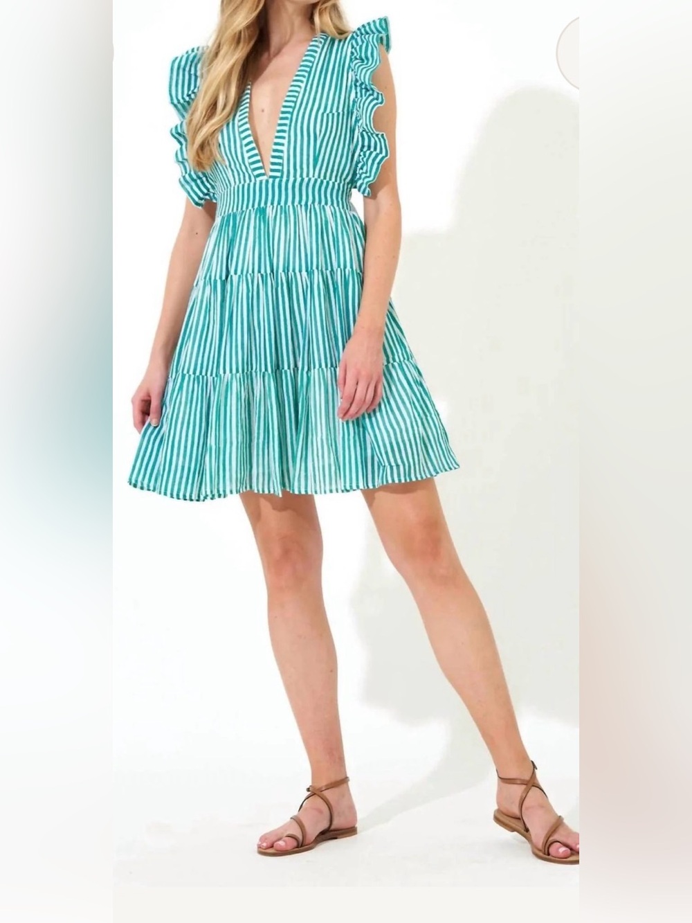 Oliphant Teal & White Striped Mini Skirt